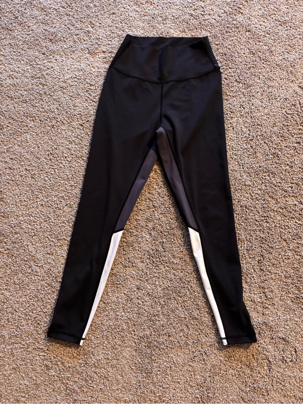 Allfenix High-Waist Black Leggings with White/Gray Lower Panels - Small